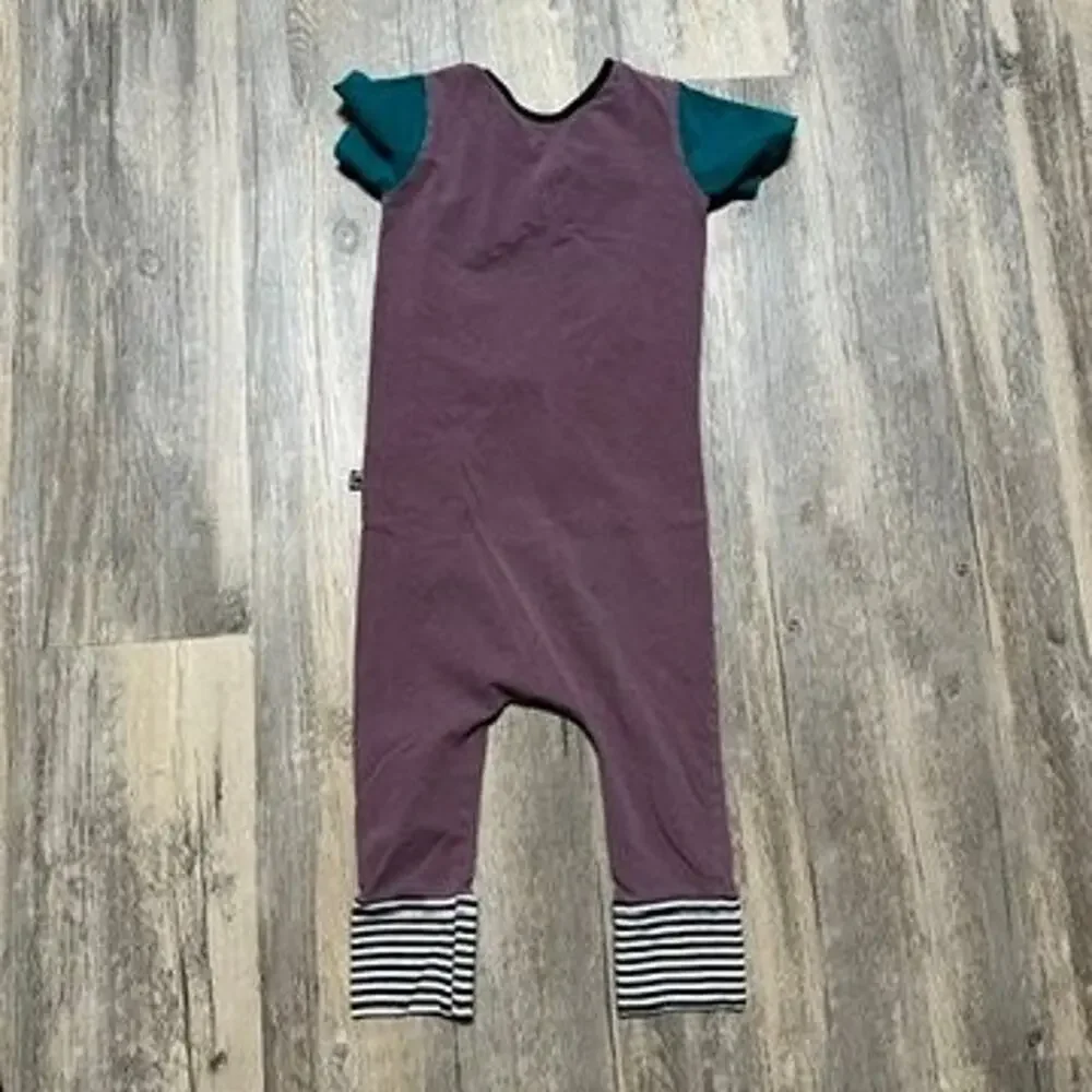 RAGS One-Piece Romper 2T Purple Teal Bambi Disney Cotton Striped Cuffs